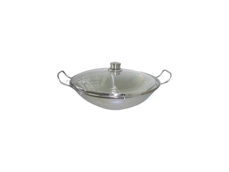 HEZ390090 Rvs wokpan 36cm (top)/16cm (bodem), glazen deksel